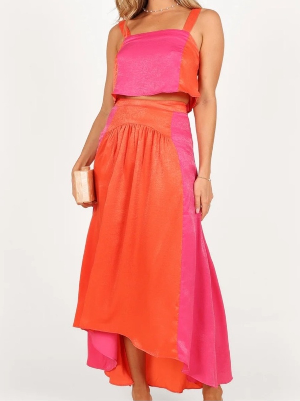 Petal and pup Lula asymmetrical orange and pink maxi skirt